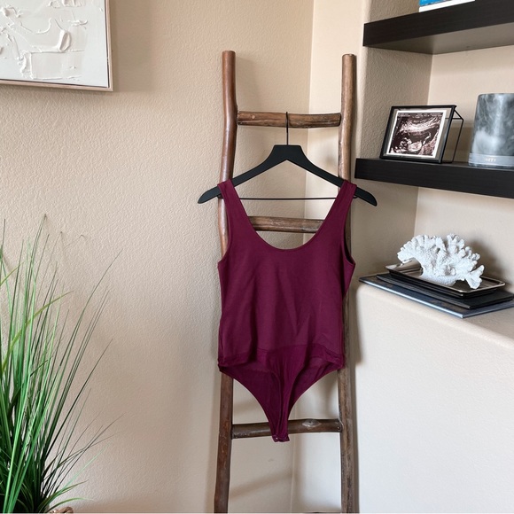Maroon Cut Out Thong Bodysuit - Picture 2 of 4